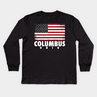 4th of July Gift For Men Women Columbus Ohio American Flag Kids Long Sleeve T-Shirt